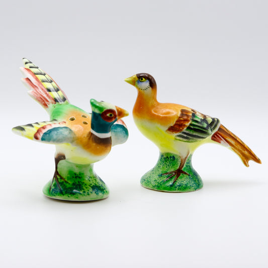 Vintage Japanese Pheasant Salt & Pepper Shakers — Hand-Painted Ceramic Pair, Made in Japan