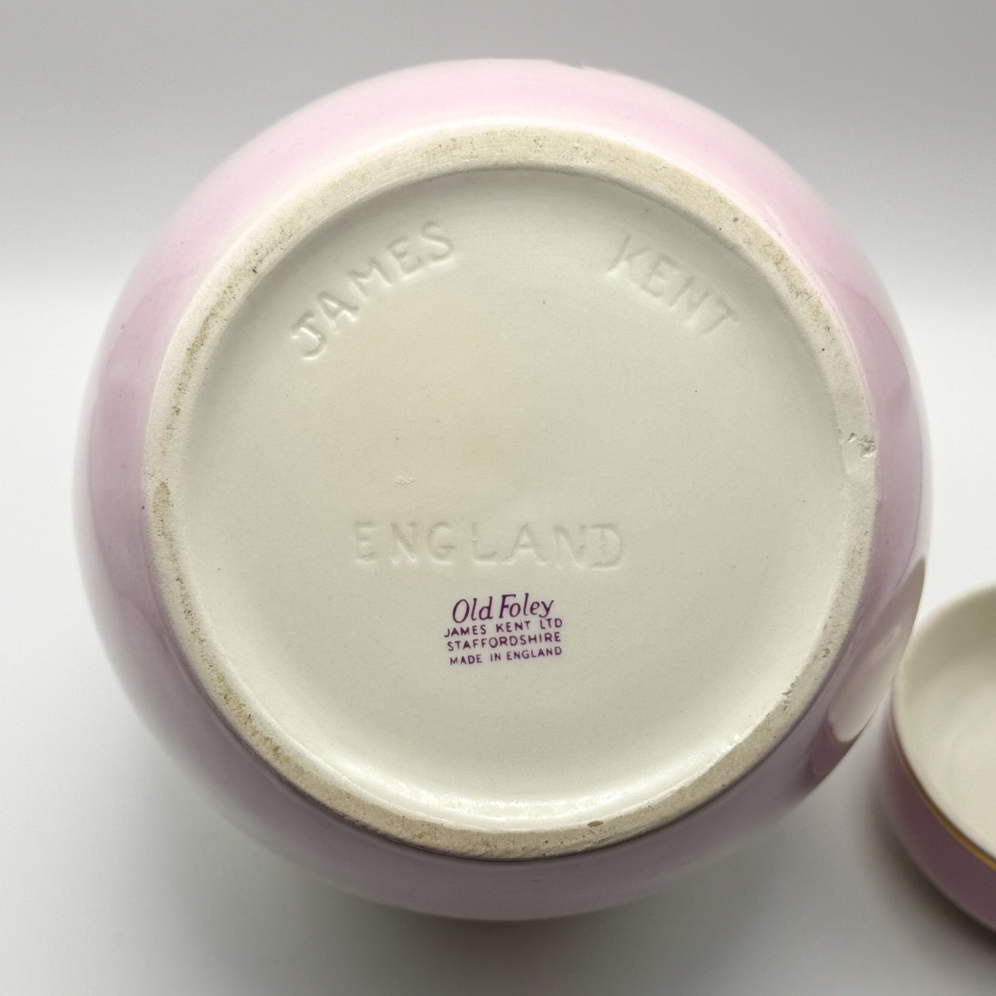 Vintage James Kent Old Foley Porcelain Ginger Jar with Lid — Pink Rose Pattern, Made in England