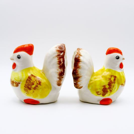 Vintage Ceramic Rooster Salt & Pepper Shakers — Hand-Painted Folk Art Pair