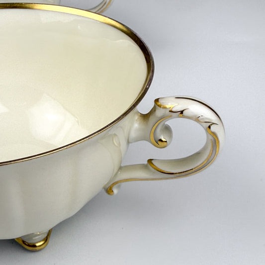 Vintage K&A Krautheim Footed Porcelain Teacups – Selb Bavaria Germany, Gold Trim, 1940s 1950s