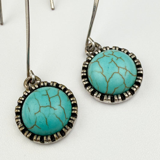 Vintage-Style Turquoise Dangle Earrings – Sterling Silver Plated