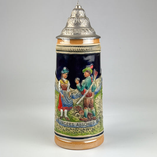 Vintage 11” German Beer Stein Zöller & Born Jägers Abschied Pewter Lid