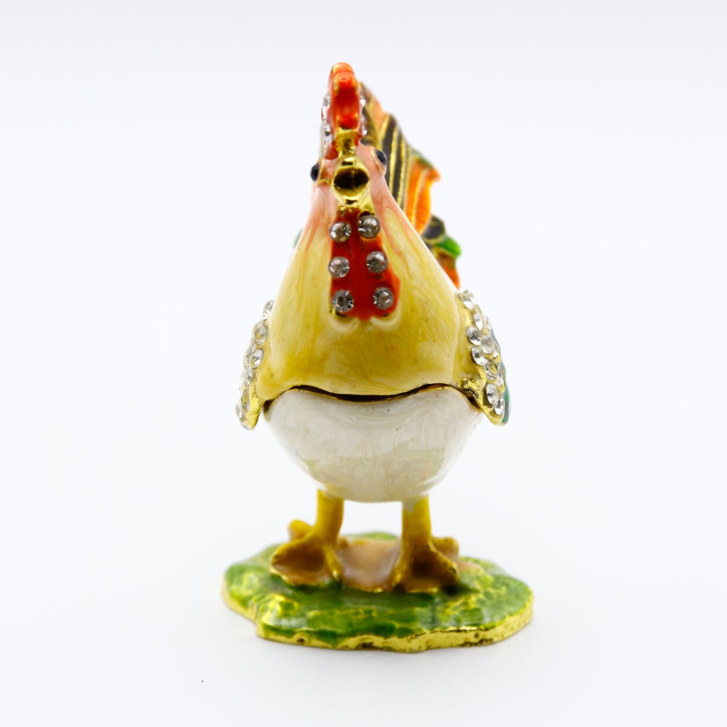 Jeweled Rooster Trinket Box — Hand-Painted Enamel & Crystal Figurine Keepsake