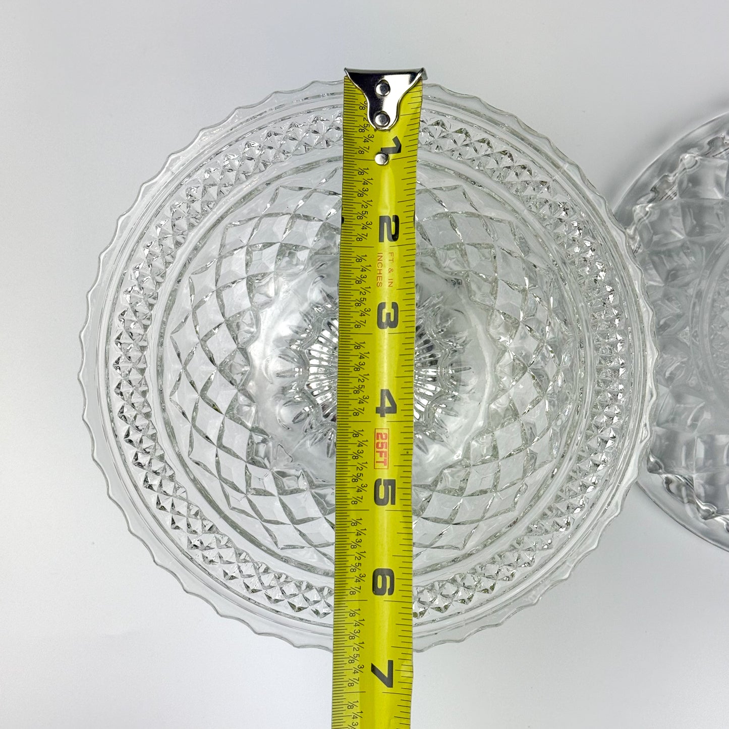 Vintage Pressed Glass Candy Dish Diamond Point Pattern Footed Storage
