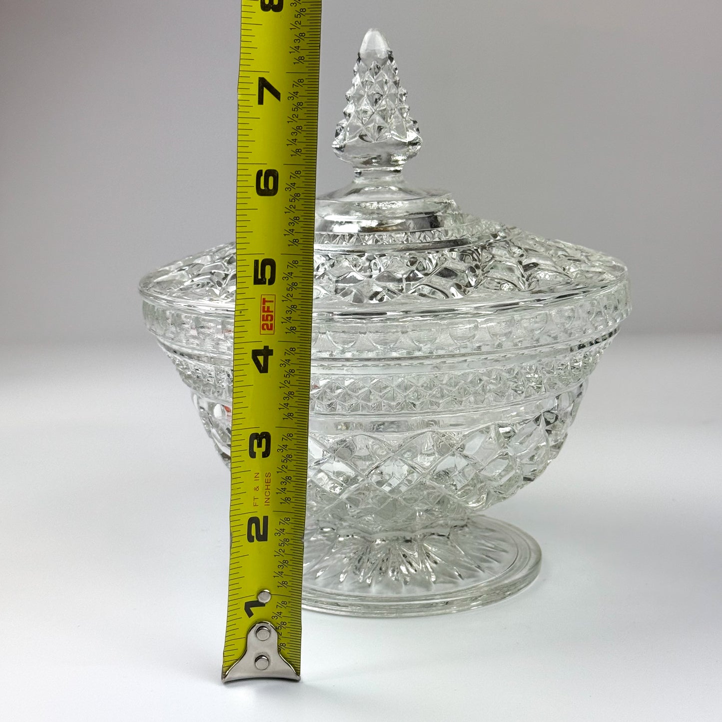Vintage Pressed Glass Candy Dish Diamond Point Pattern Footed Storage