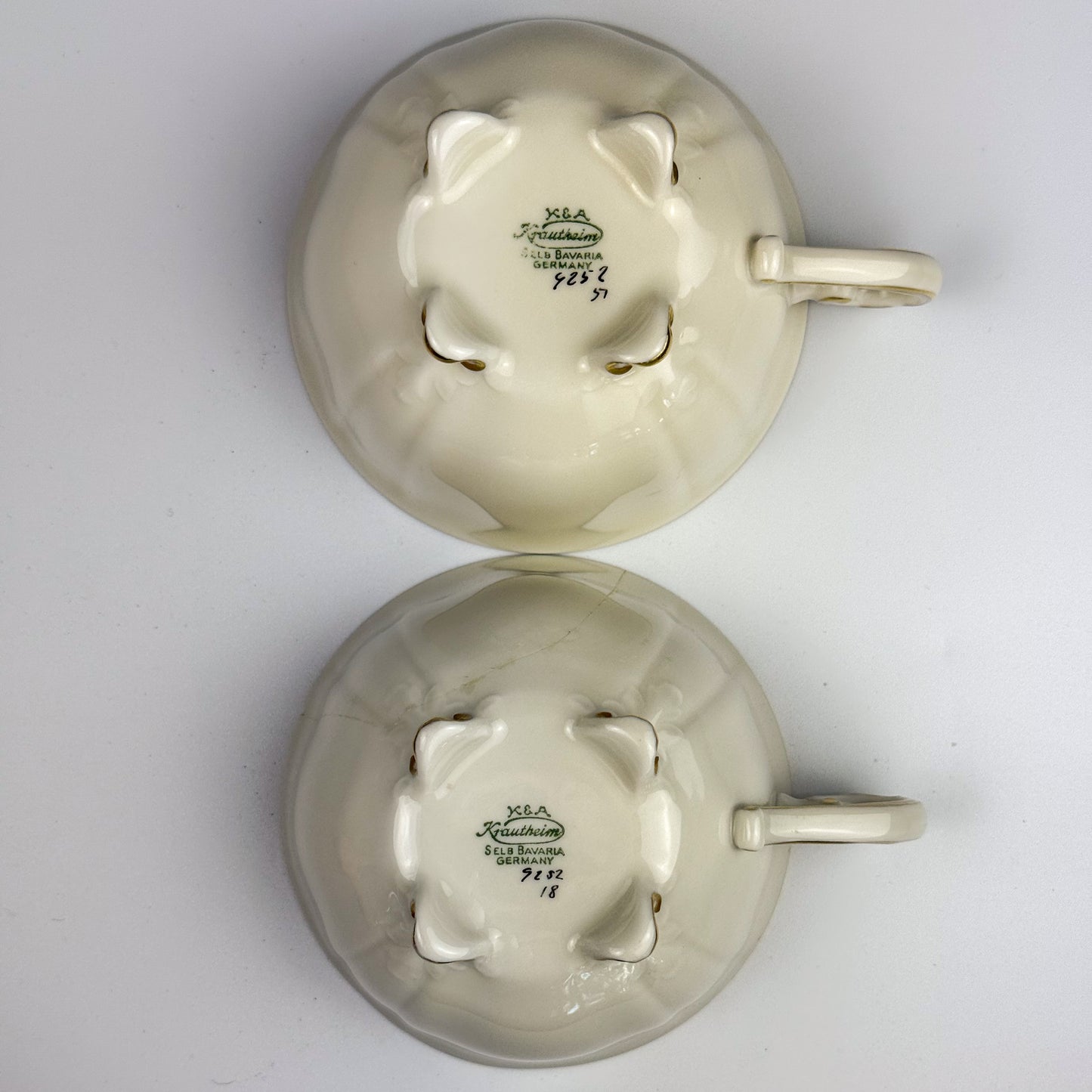 Vintage K&A Krautheim Footed Porcelain Teacups – Selb Bavaria Germany, Gold Trim, 1940s 1950s