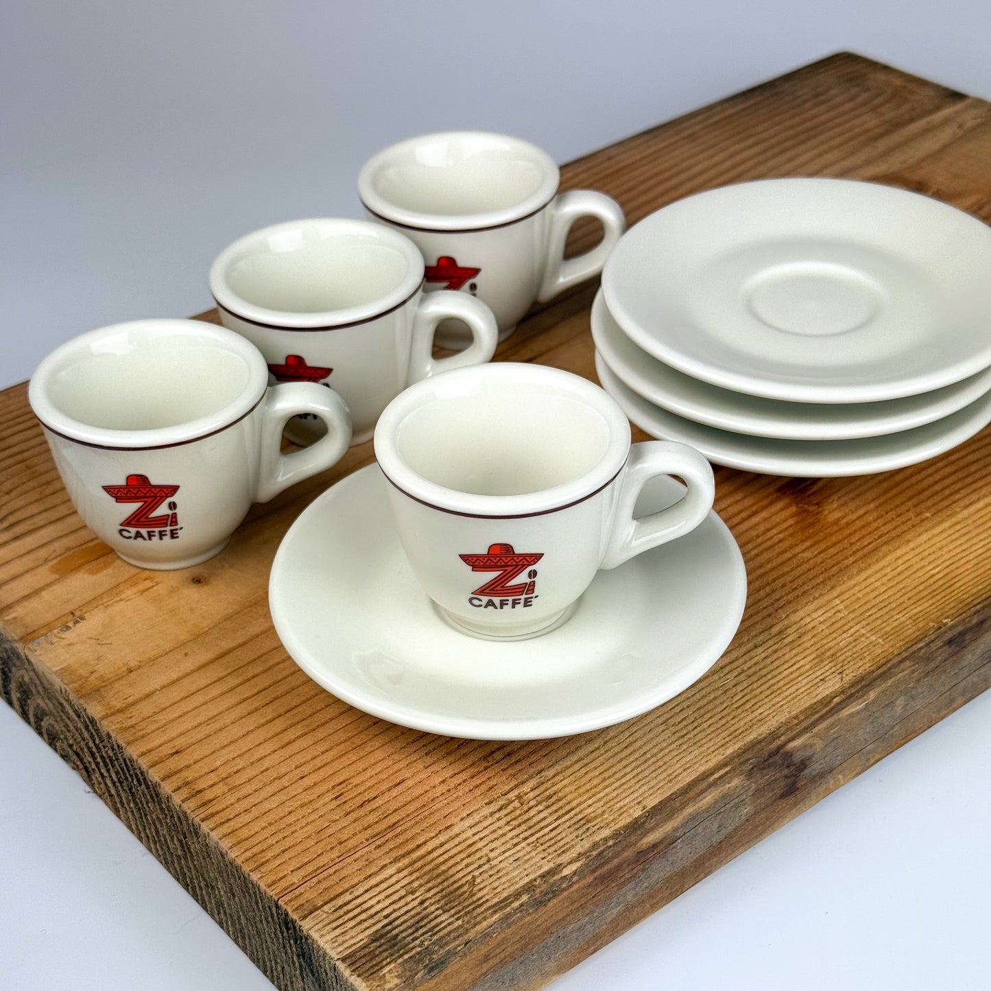 Vintage ACF Italy Espresso Cups & Saucers, Set of 4, Rare Z Caffè Logo – Heavy Porcelain
