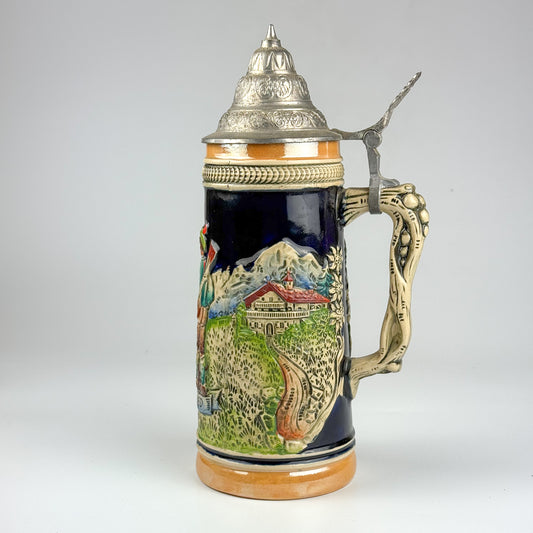 Vintage 11” German Beer Stein Zöller & Born Jägers Abschied Pewter Lid