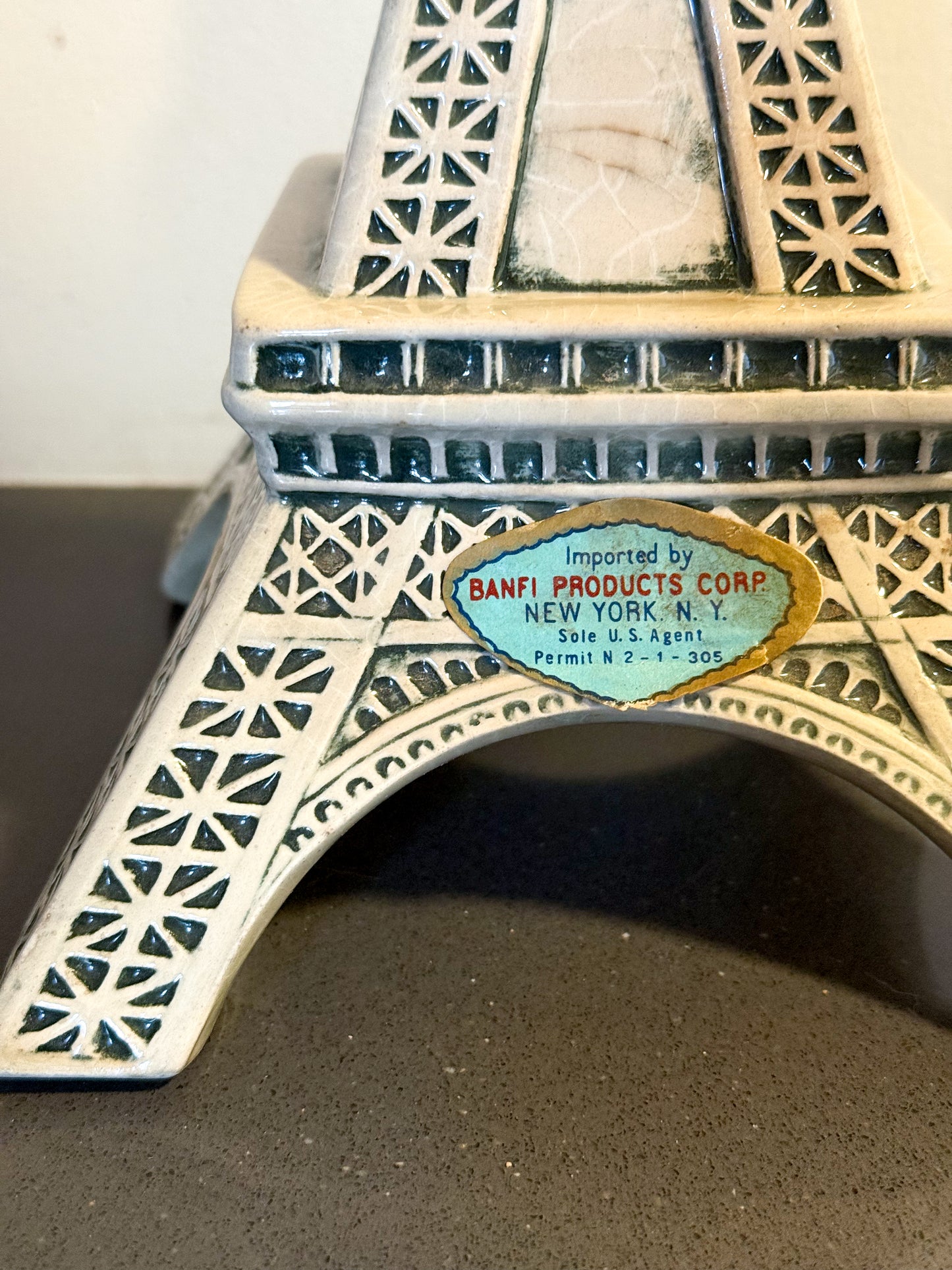 Vintage Italian Ceramic Eiffel Tower Wine Decanter - Boccaccio Pottery, Certaldo - Banfi Imports