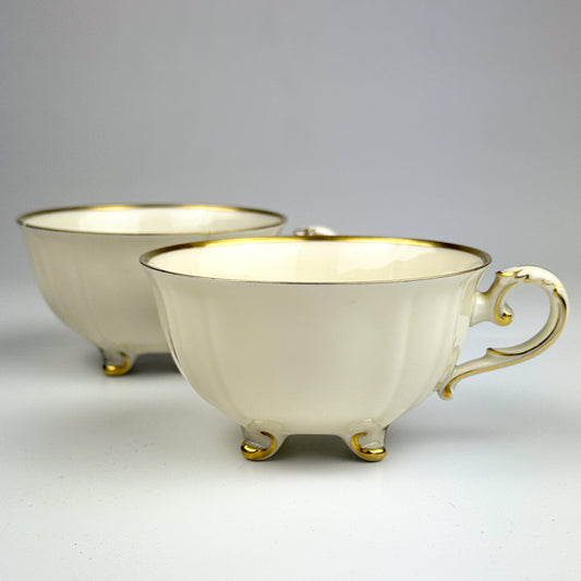 Vintage K&A Krautheim Footed Porcelain Teacups – Selb Bavaria Germany, Gold Trim, 1940s 1950s