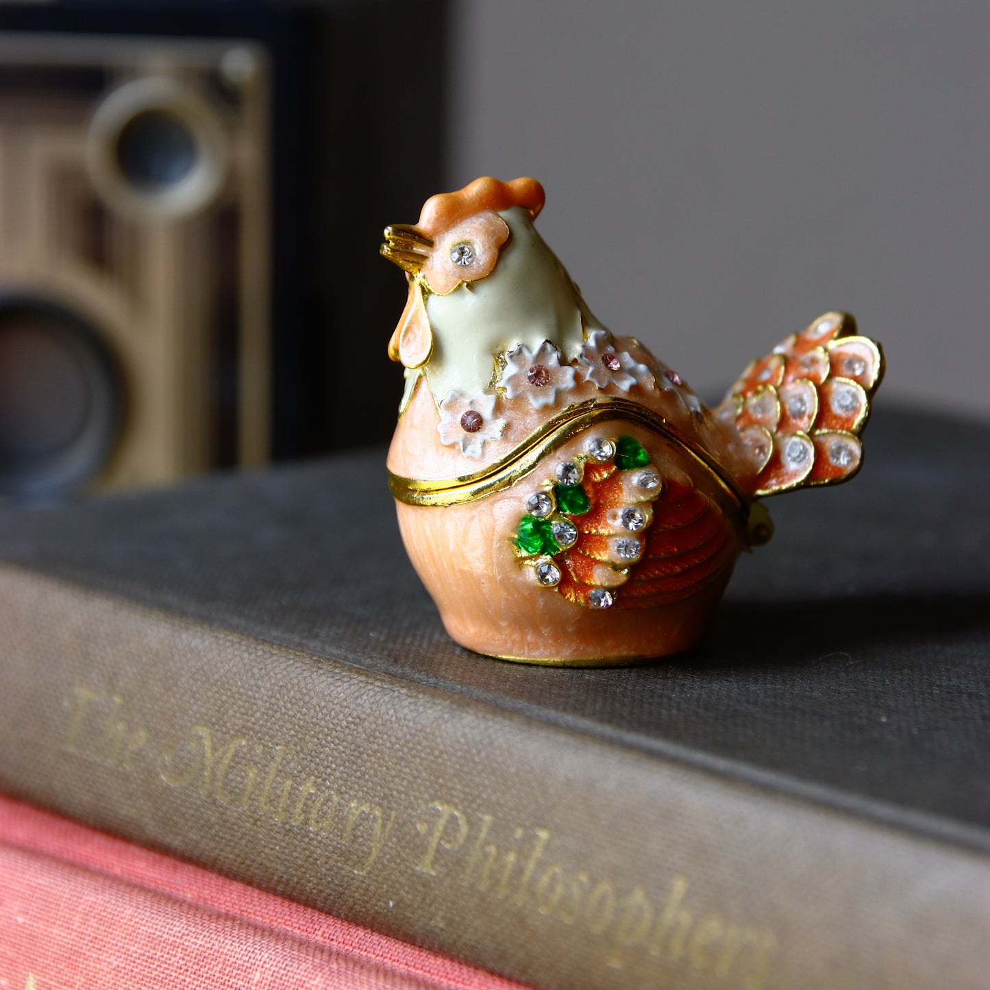Jeweled Hen Trinket Box — Hand-Painted Enamel & Crystal Figurine Keepsake