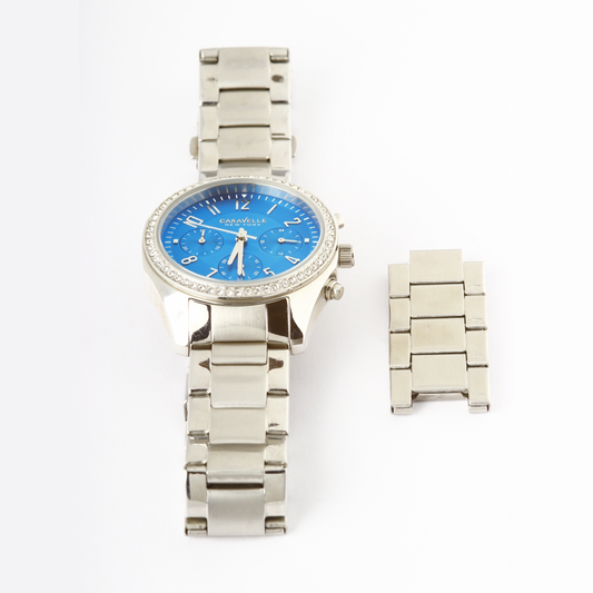 Caravelle New York By Bulova Ladies Watch Blue Face Chronograph Quartz Movement