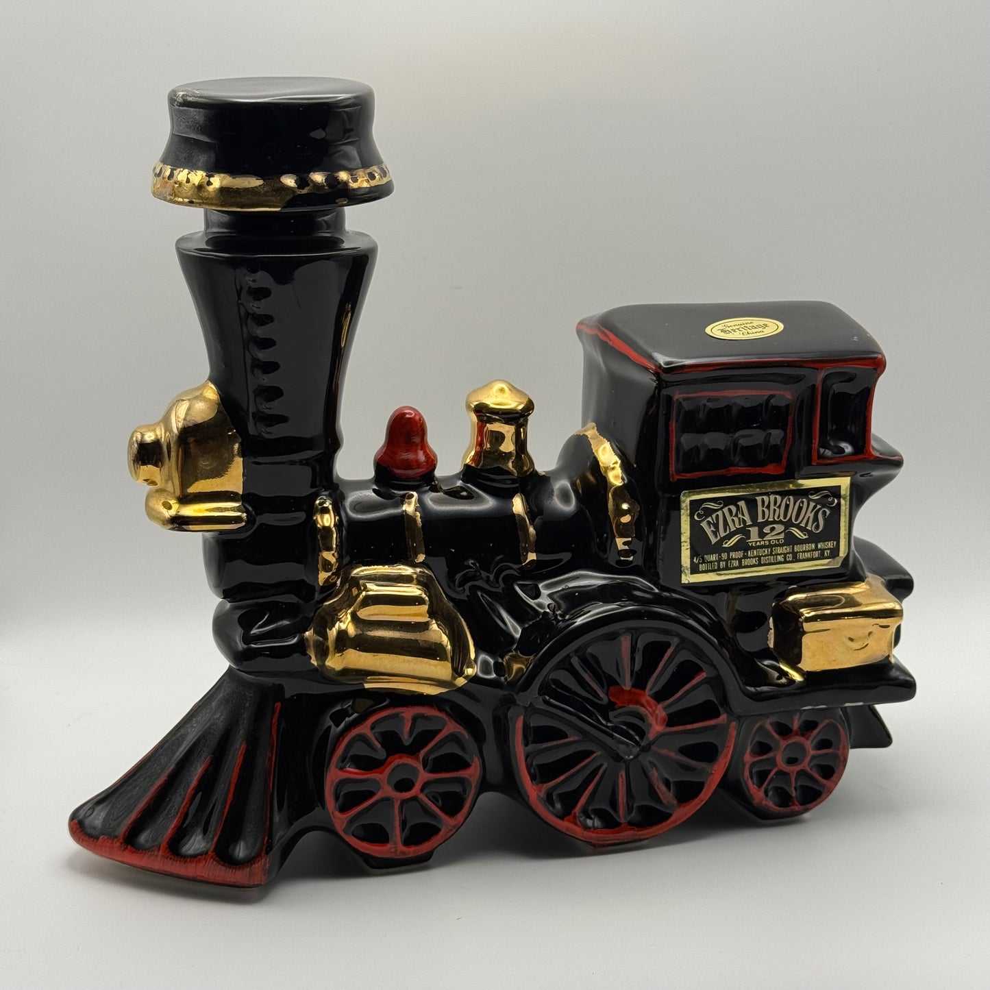 Ezra Brooks Black & Gold Steam Engine Train Decanter - Genuine Heritage China, Circa Late 1960s, Empty