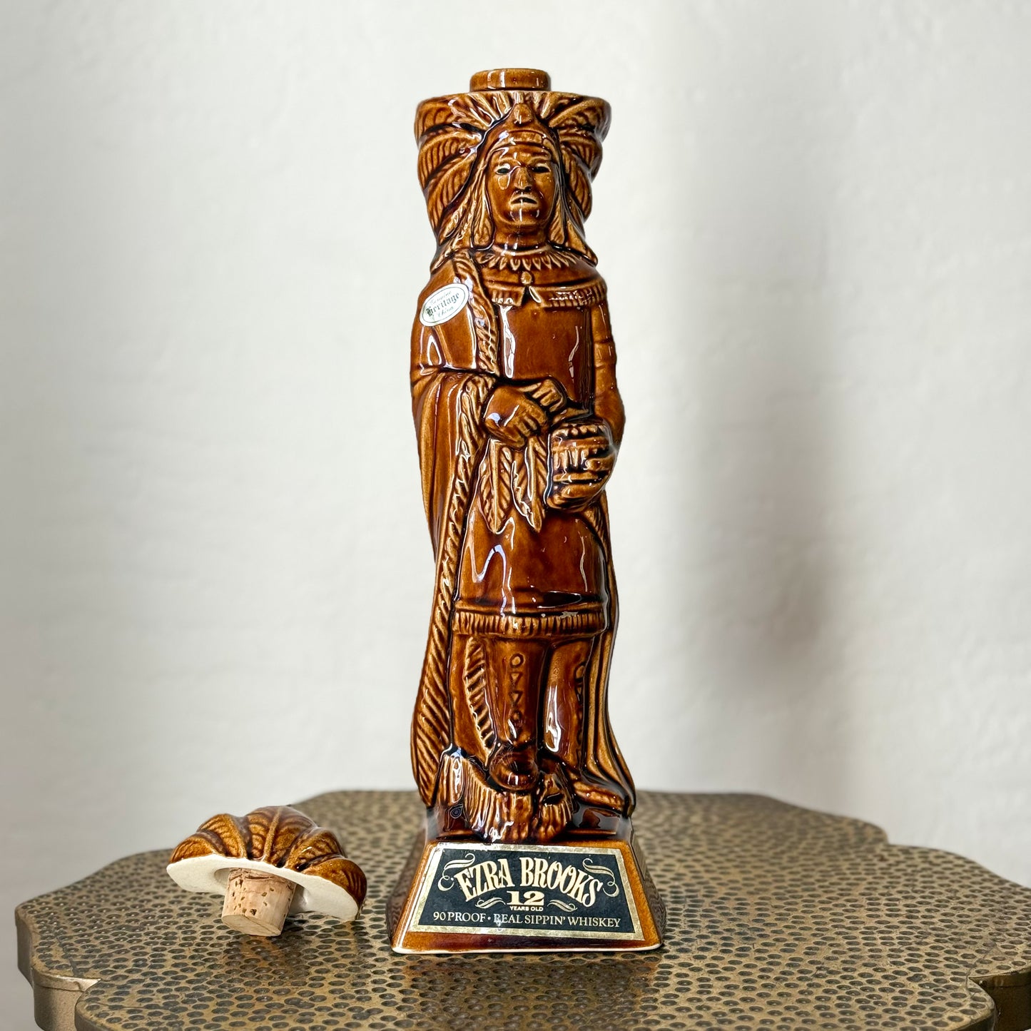 Ezra Brooks Cigar Store Indian Chief Whiskey Decanter Bottle 1968 Vtg 16" Tall