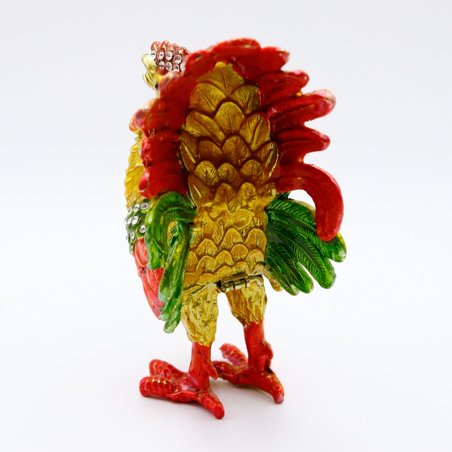 Jeweled Crowing Rooster Trinket Box — Hand-Painted Enamel & Crystal Figurine Keepsake