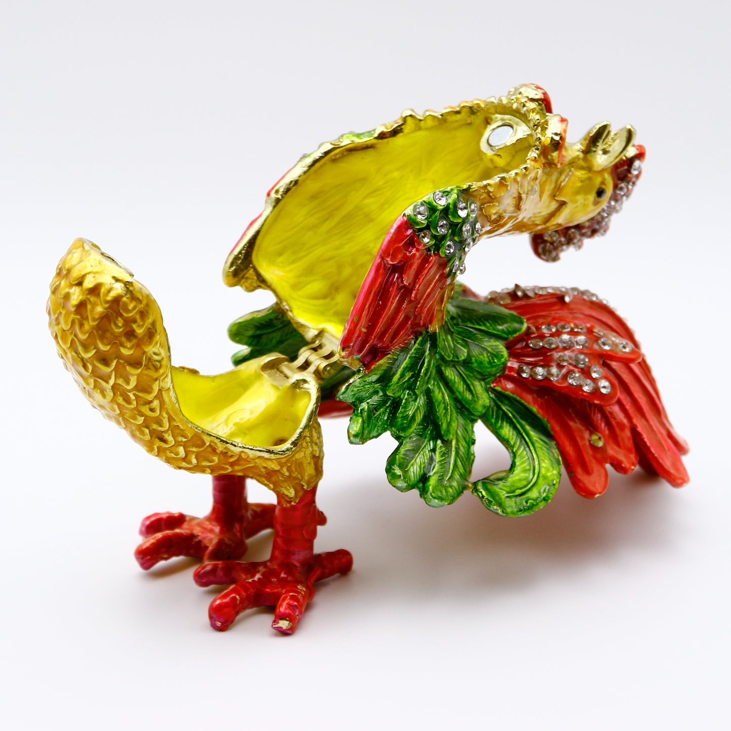 Jeweled Crowing Rooster Trinket Box — Hand-Painted Enamel & Crystal Figurine Keepsake