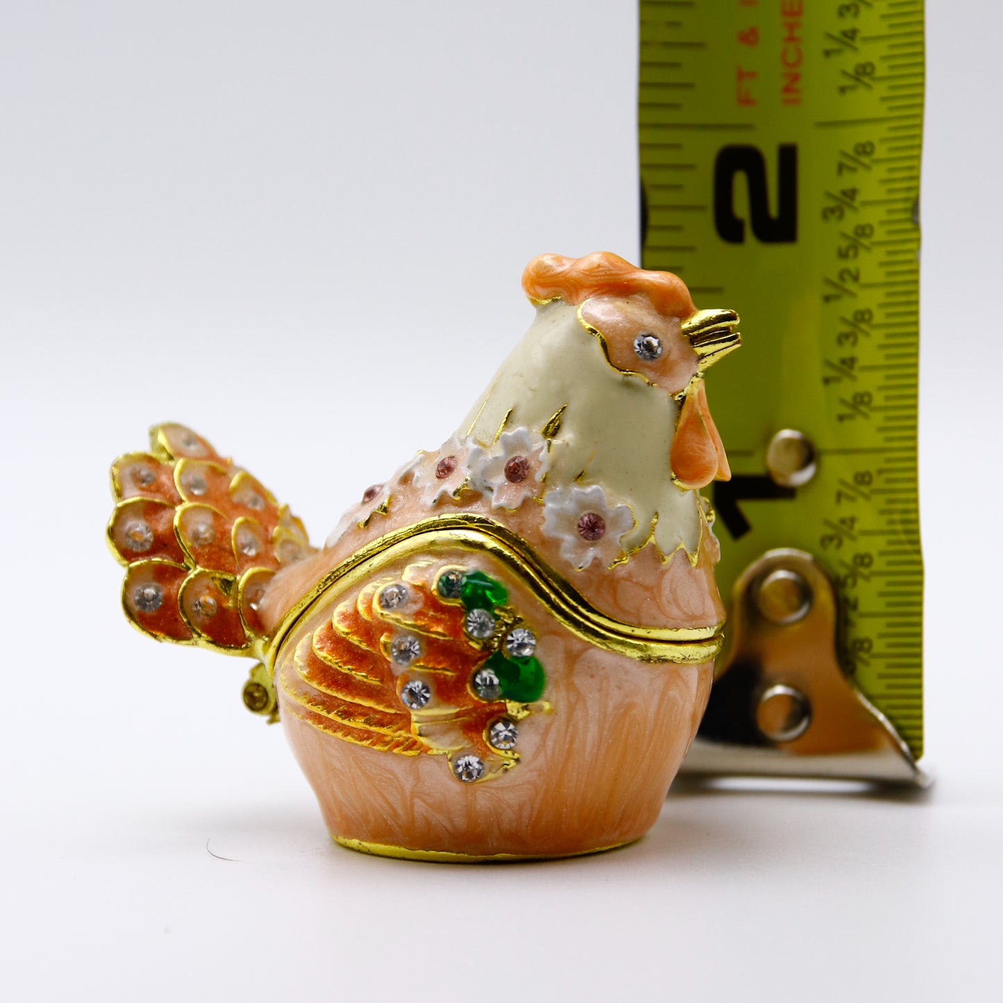 Jeweled Hen Trinket Box — Hand-Painted Enamel & Crystal Figurine Keepsake