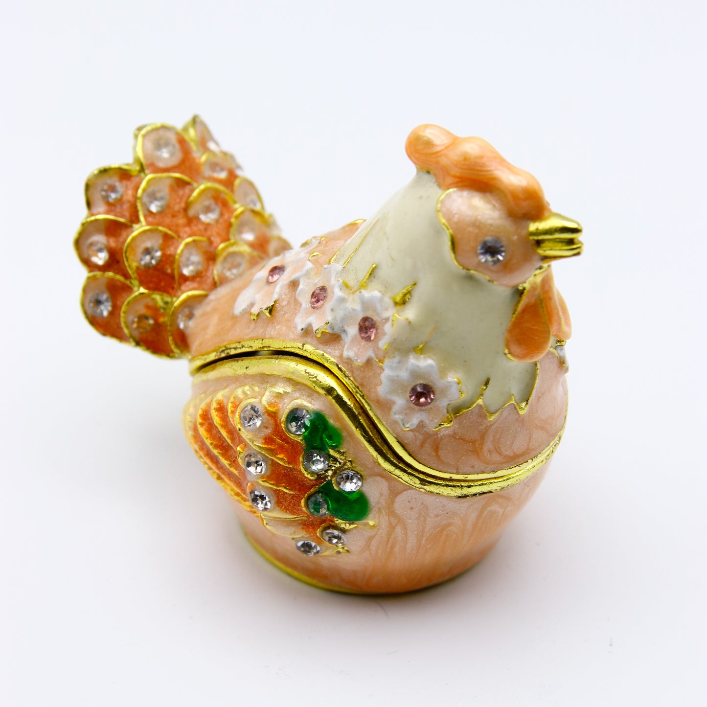 Jeweled Hen Trinket Box — Hand-Painted Enamel & Crystal Figurine Keepsake