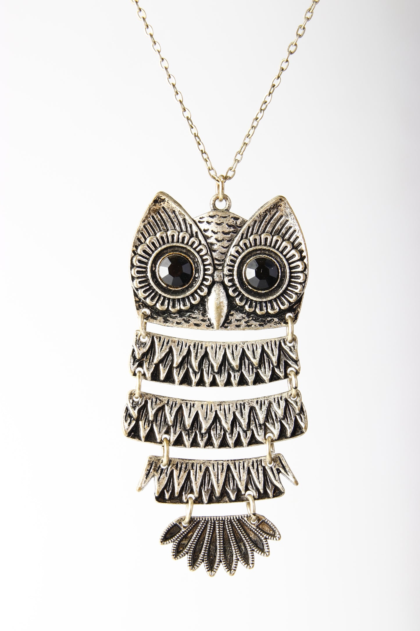 Vintage Rustic Owl Pendant Necklace – Articulated Silver-Tone Statement Jewelry