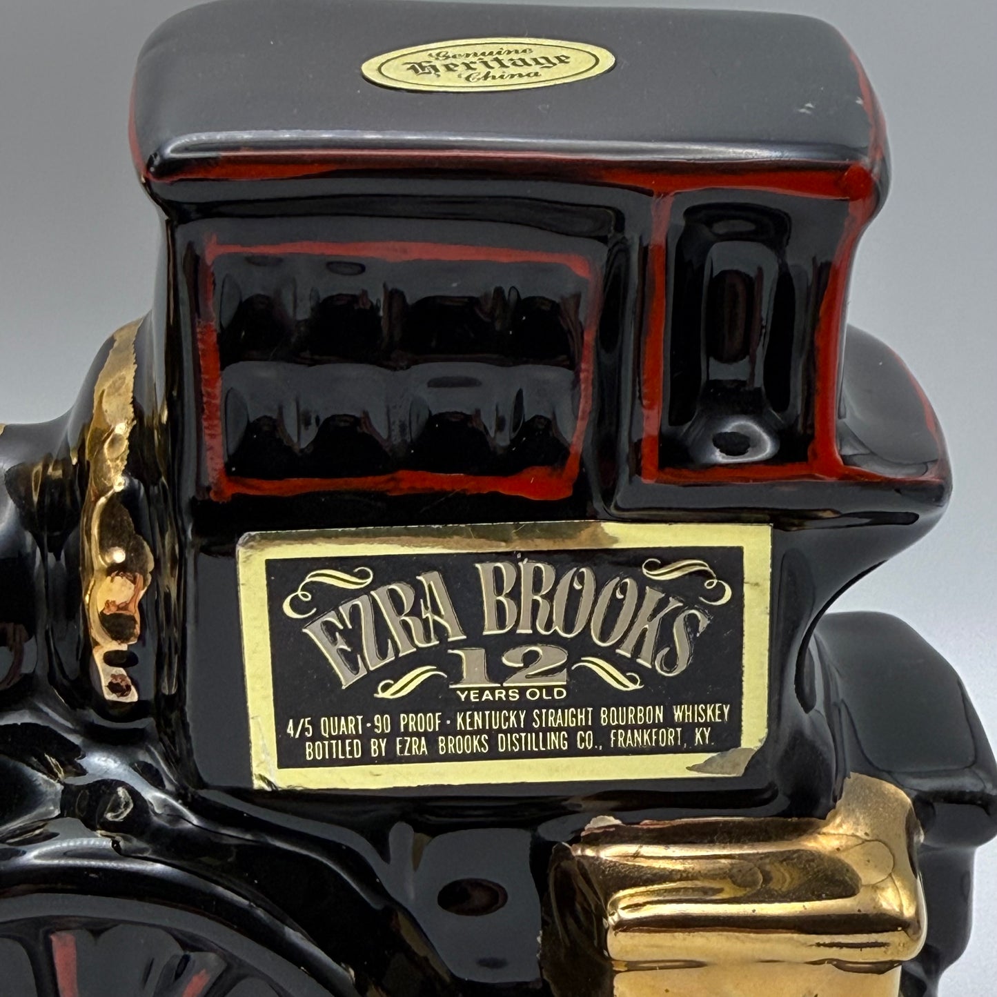 Ezra Brooks Black & Gold Steam Engine Train Decanter - Genuine Heritage China, Circa Late 1960s, Empty