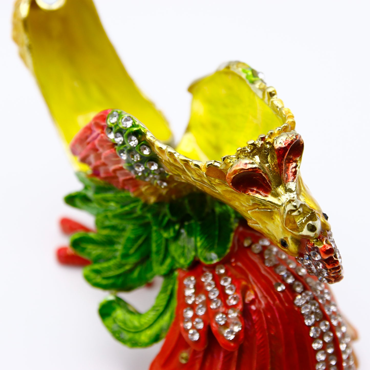 Jeweled Crowing Rooster Trinket Box — Hand-Painted Enamel & Crystal Figurine Keepsake
