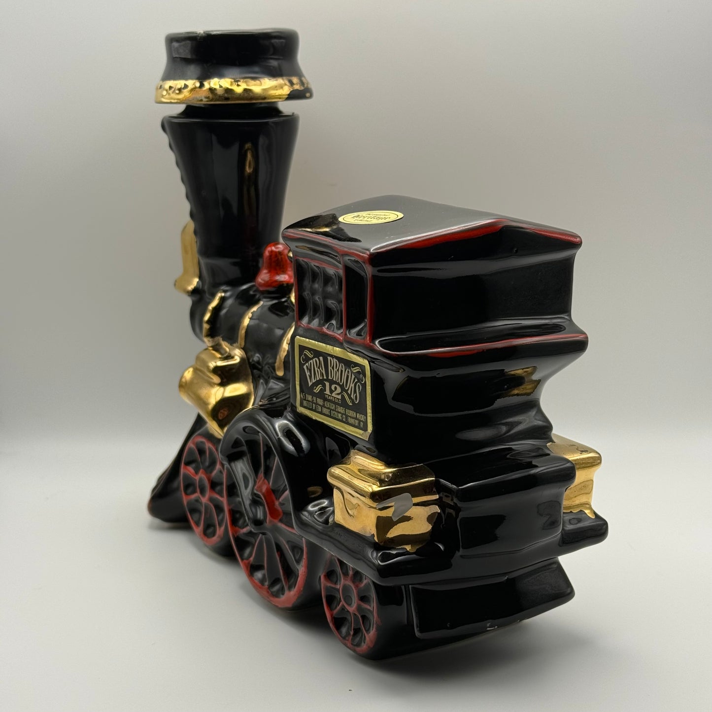 Ezra Brooks Black & Gold Steam Engine Train Decanter - Genuine Heritage China, Circa Late 1960s, Empty