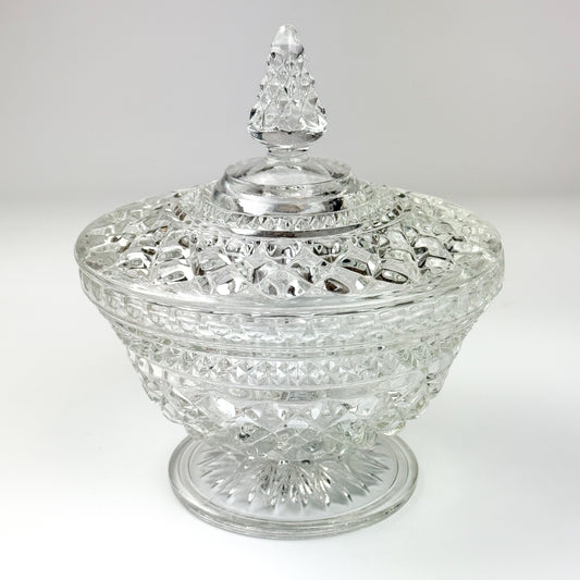 Vintage Pressed Glass Candy Dish Diamond Point Pattern Footed Storage