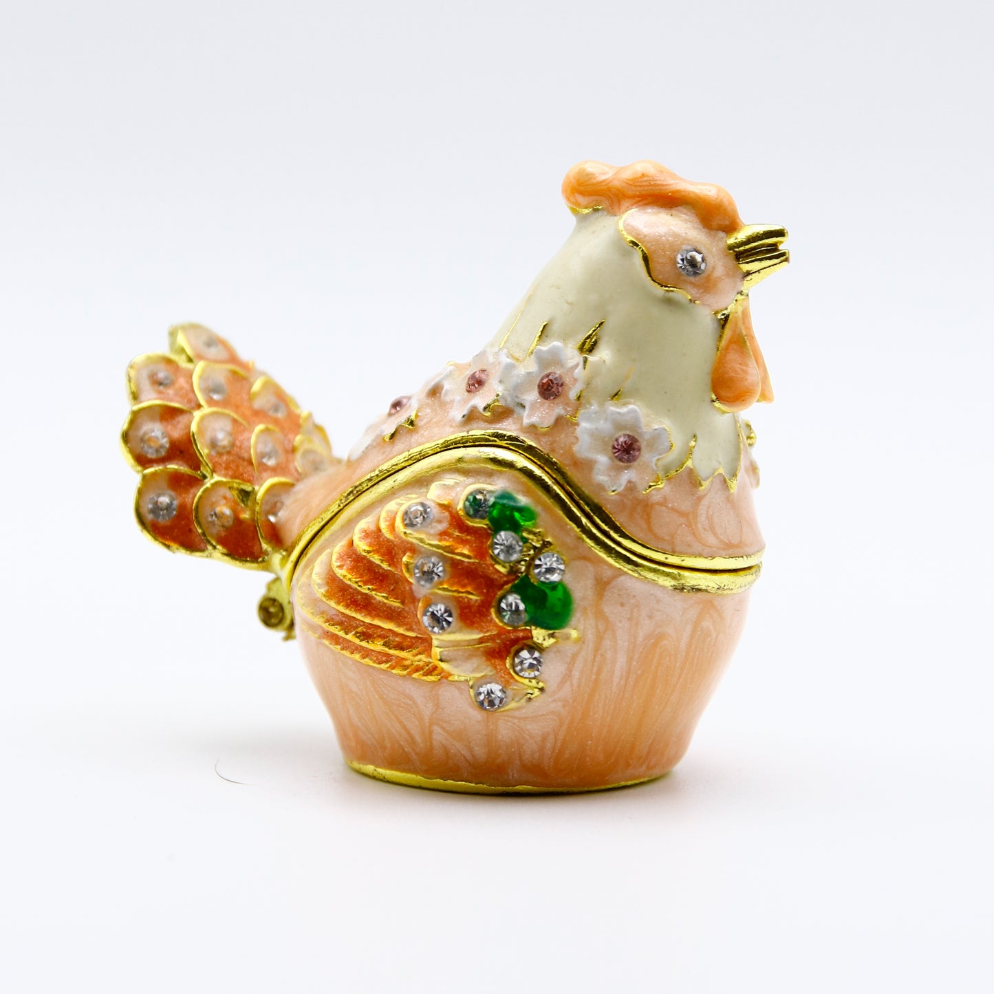 Jeweled Hen Trinket Box — Hand-Painted Enamel & Crystal Figurine Keepsake