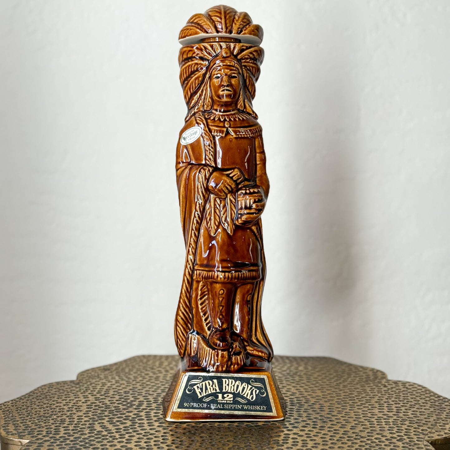 Ezra Brooks Cigar Store Indian Chief Whiskey Decanter Bottle 1968 Vtg 16" Tall