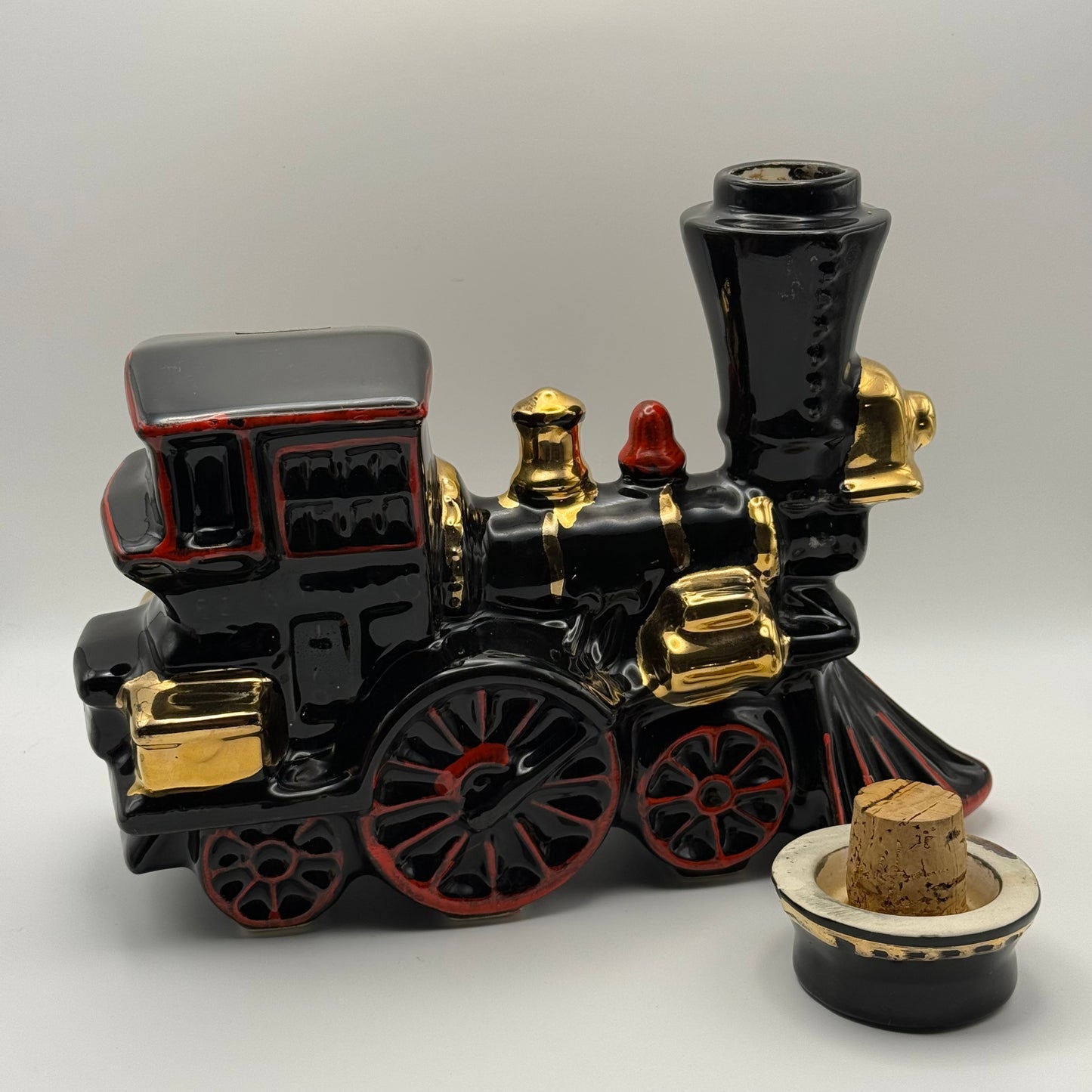 Ezra Brooks Black & Gold Steam Engine Train Decanter - Genuine Heritage China, Circa Late 1960s, Empty