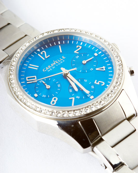 Caravelle New York By Bulova Ladies Watch Blue Face Chronograph Quartz Movement