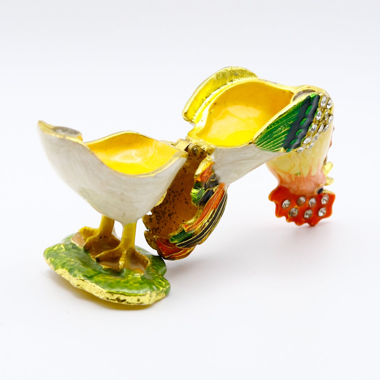 Jeweled Rooster Trinket Box — Hand-Painted Enamel & Crystal Figurine Keepsake