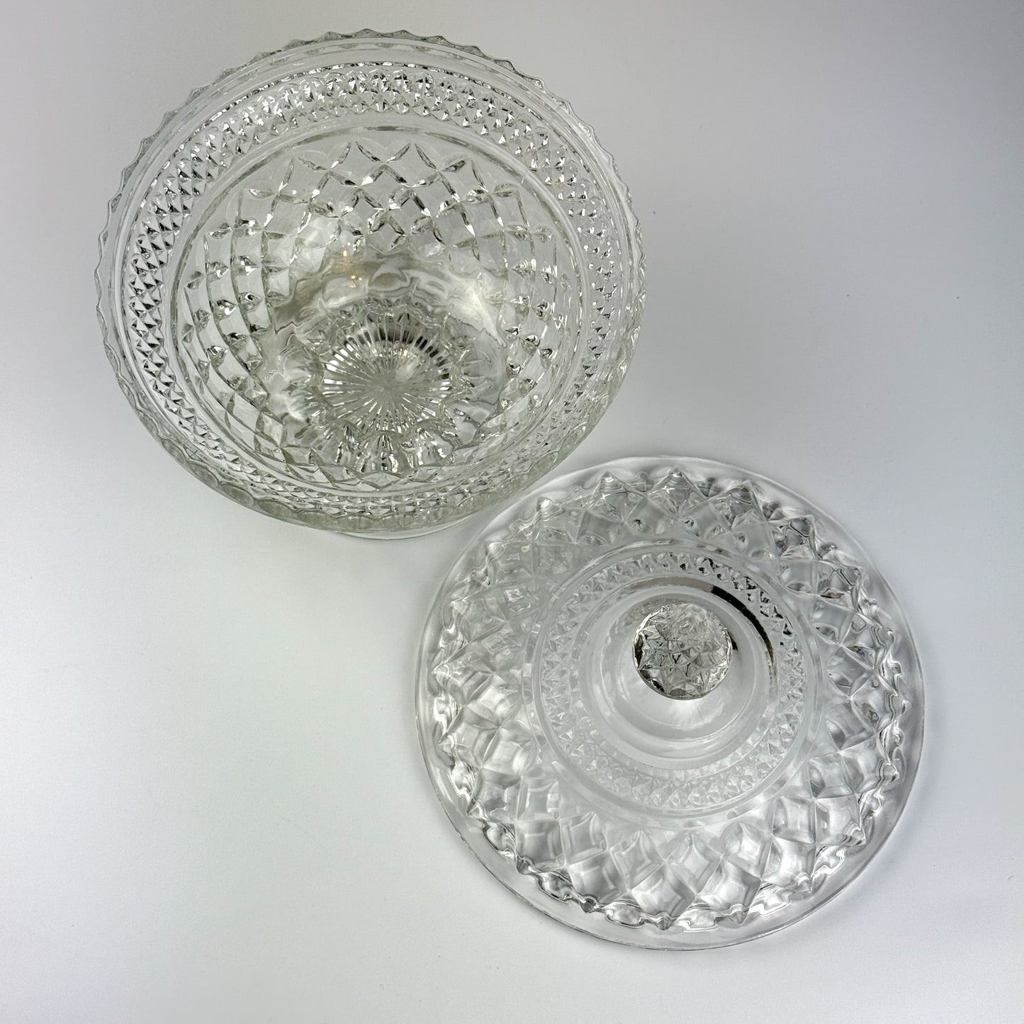 Vintage Pressed Glass Candy Dish Diamond Point Pattern Footed Storage