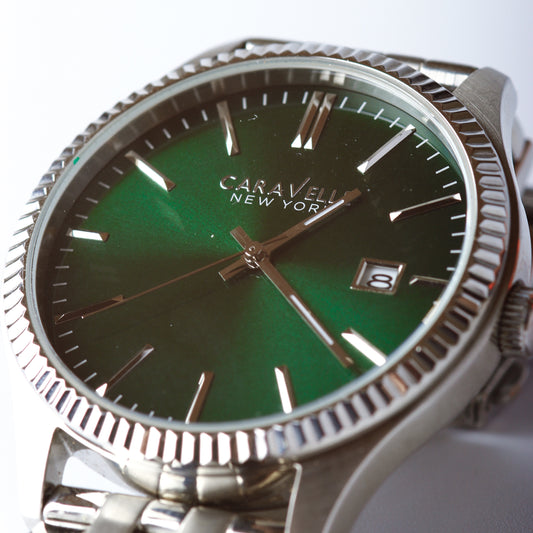 Caravelle New York Men’s Watch Emerald Green Dial Stainless Steel Classic Dress Style