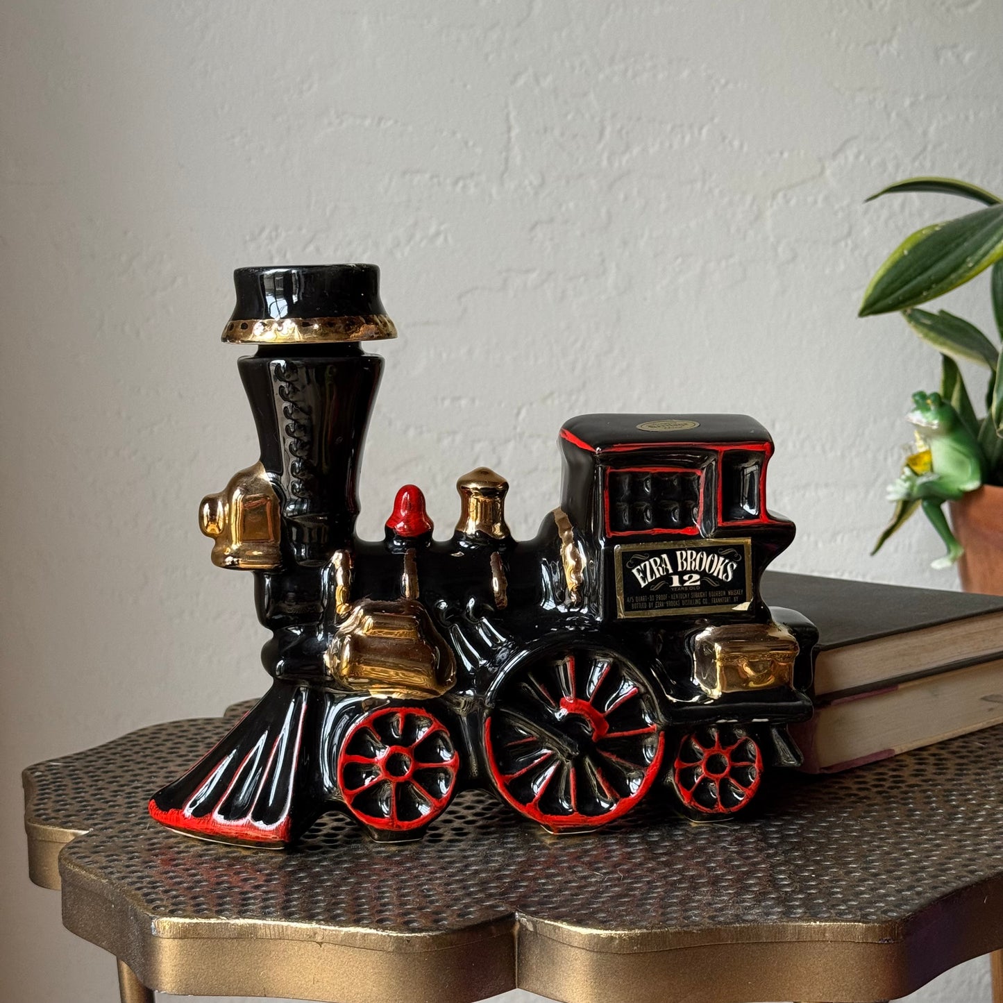 Ezra Brooks Black & Gold Steam Engine Train Decanter - Genuine Heritage China, Circa Late 1960s, Empty