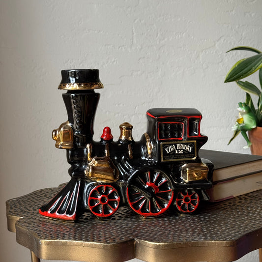 Ezra Brooks Black & Gold Steam Engine Train Decanter - Genuine Heritage China, Circa Late 1960s, Empty