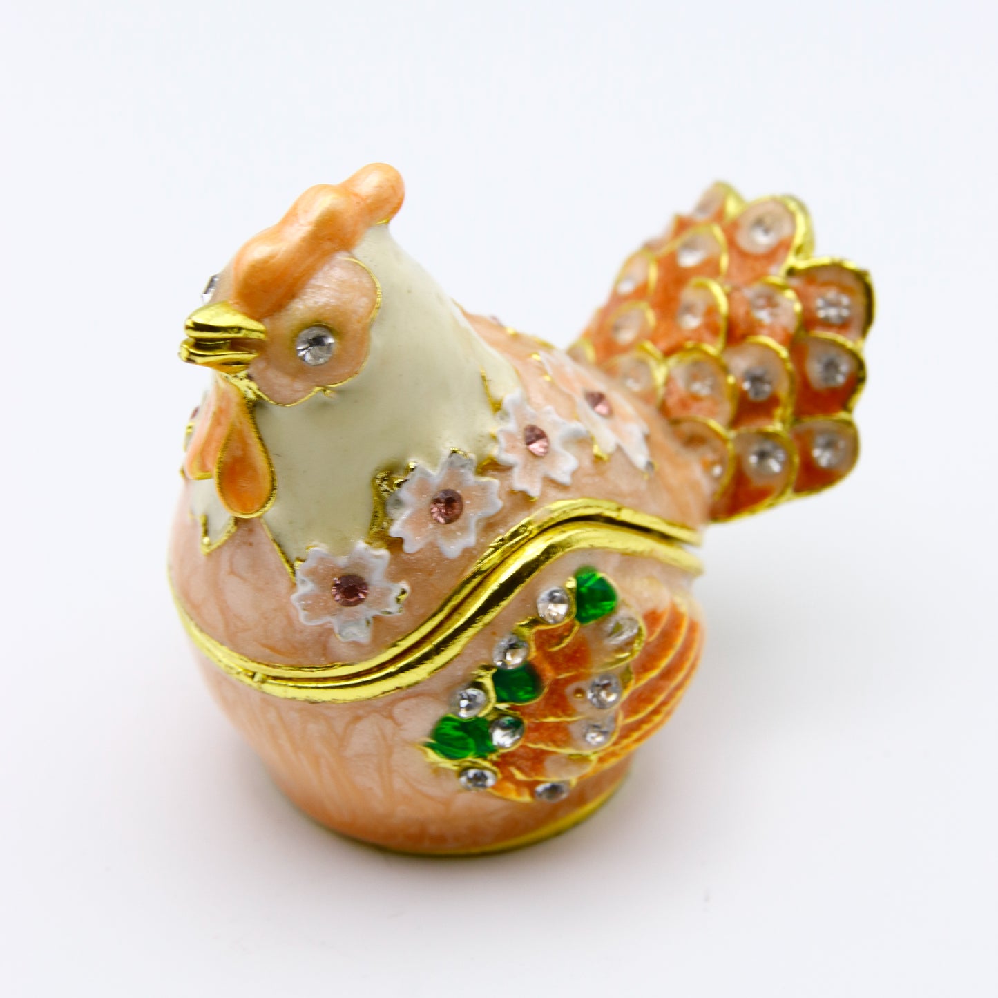Jeweled Hen Trinket Box — Hand-Painted Enamel & Crystal Figurine Keepsake
