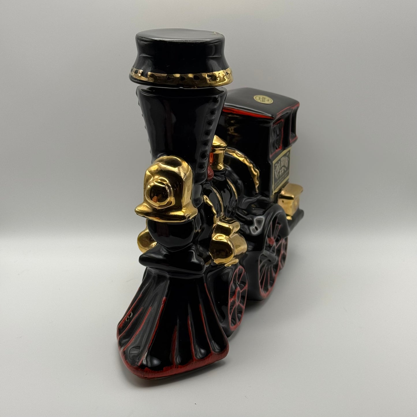 Ezra Brooks Black & Gold Steam Engine Train Decanter - Genuine Heritage China, Circa Late 1960s, Empty