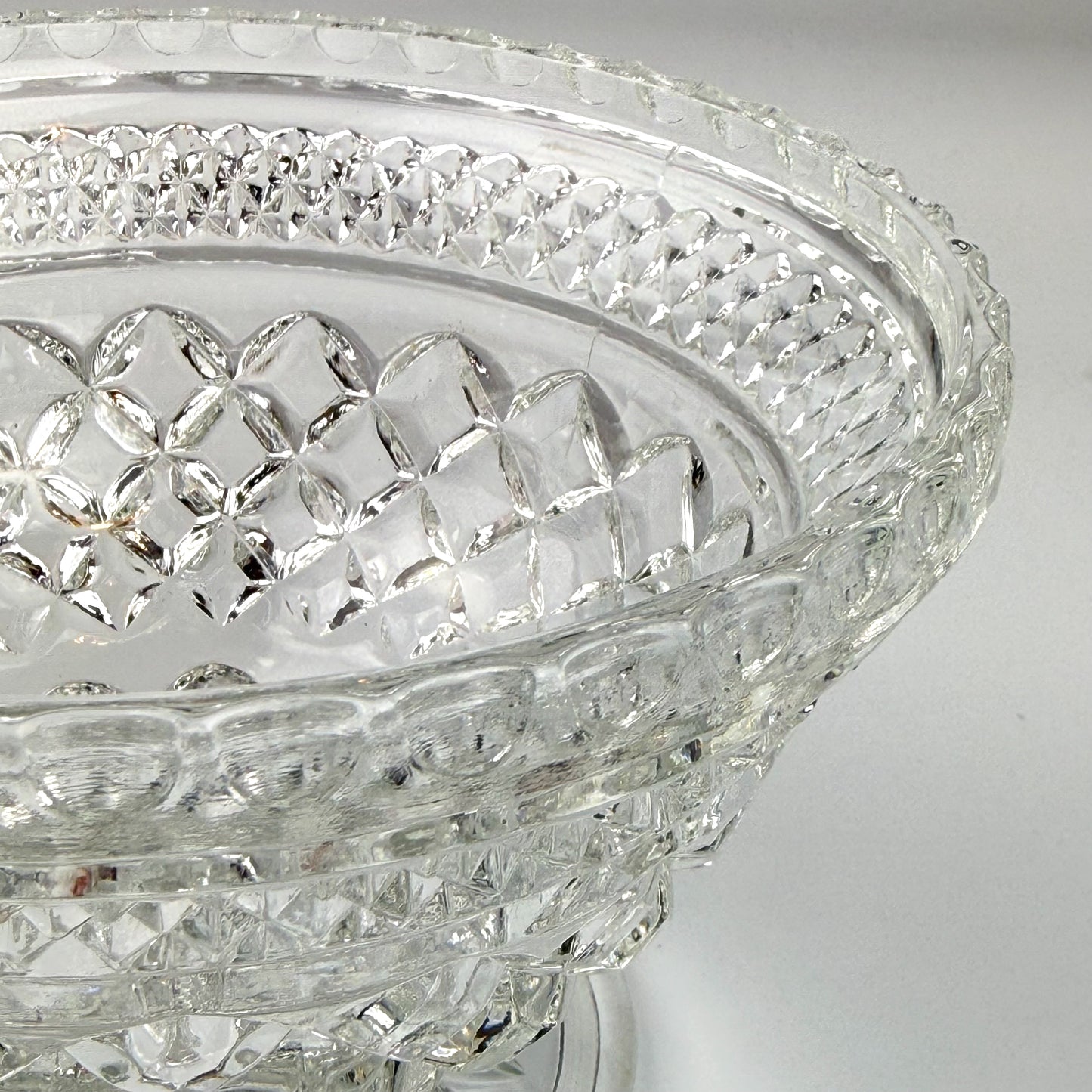 Vintage Pressed Glass Candy Dish Diamond Point Pattern Footed Storage