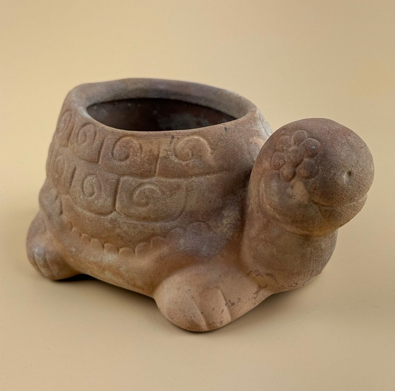 Vintage Mexican Clay Turtle Planter – Handcrafted Rustic Pottery