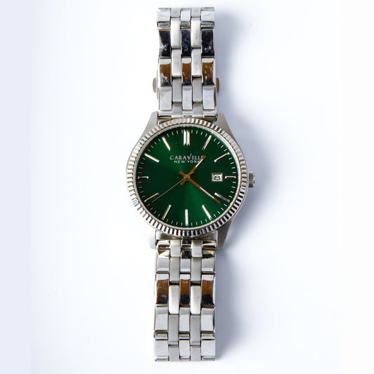 Caravelle New York Men’s Watch Emerald Green Dial Stainless Steel Classic Dress Style