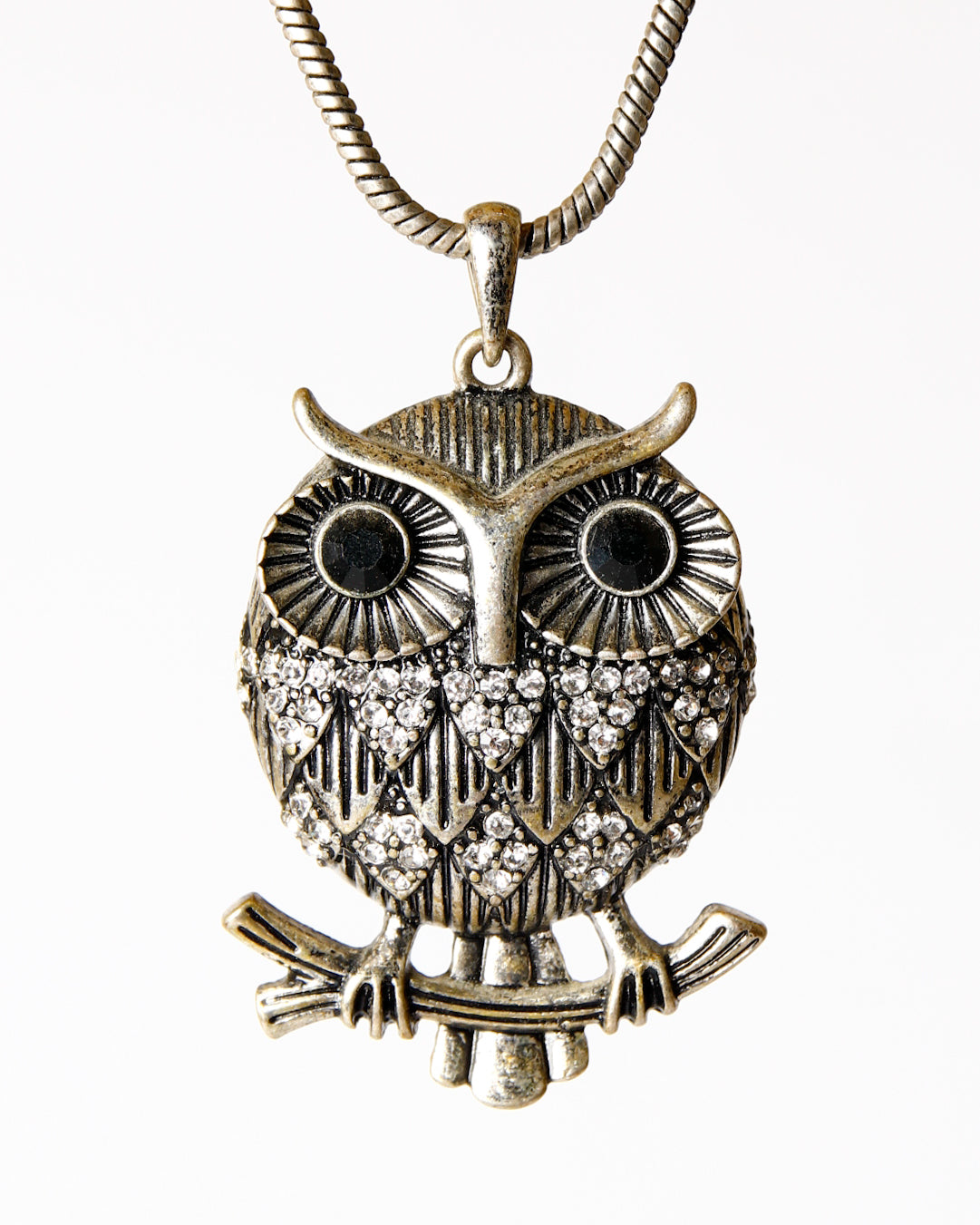 Vintage-Style Silver Tone Owl Pendant Necklace
